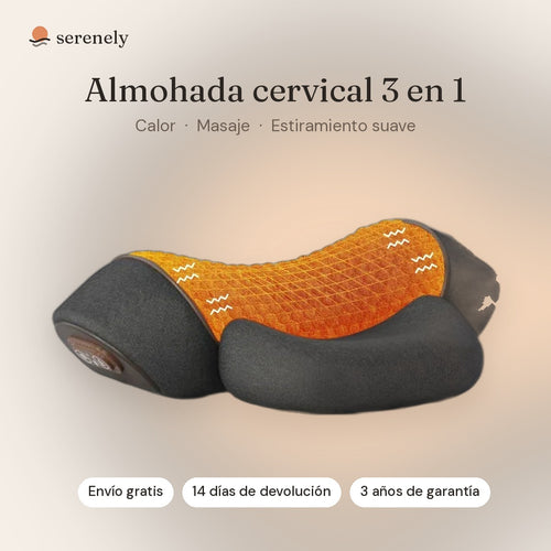 Almohada cervical 3 en 1: calor, masaje y estiramiento suave